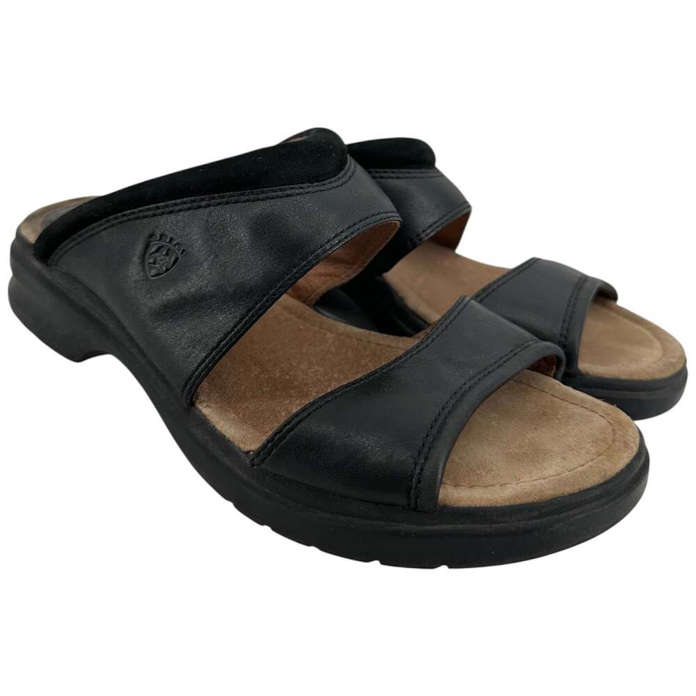 Ariat Slide Sandals Open Toe Slip One Strappy Casual Leather Black 9.5B